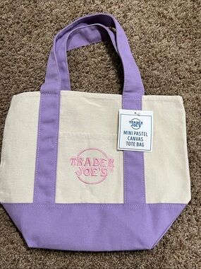 Trader Joe's Lavender & Cream Mini Canvas Tote